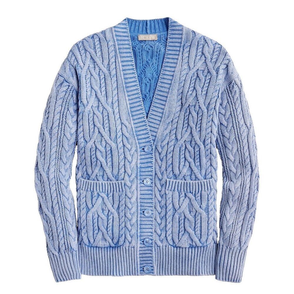 NWT J.Crew Cable-knit V-neck Cardigan Sweater in Brilliant Ocean Oversized M